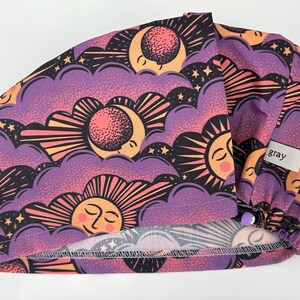 Cute Celestial Scrub Cap Womens Euro Surgical Hat With Sun And Moon For Nurse CRNA Scrub RNFA Surgeon, Esme image 6