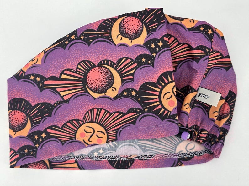 Cute Celestial Scrub Cap Womens Euro Surgical Hat With Sun And Moon For Nurse CRNA Scrub RNFA Surgeon, Esme image 6