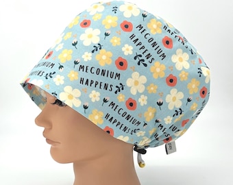 Mec, Funny Scrub Cap,  Women's Euro Scrub Cap, Cute NICU Or Labor And Delivery Floral Surgical Hat, OR Hair Accessory, Surgical Gift Idea