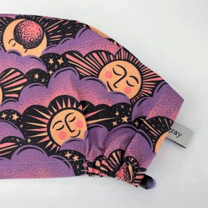 Cute Celestial Scrub Cap Womens Euro Surgical Hat With Sun And Moon For Nurse CRNA Scrub RNFA Surgeon, Esme image 4