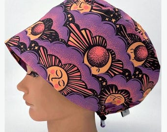 Cute Celestial Scrub Cap Womens Euro Surgical Hat With Sun And Moon For Nurse CRNA Scrub  RNFA Surgeon, Esme
