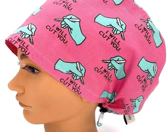 Gorro quirúrgico rosa estilo europeo para mujer, divertido y humorístico.