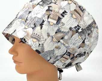 Christmas Scrub Cap, Women's Euro Surgical Hat, Gnomies