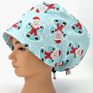 Funny Christmas Scrub Cap Women's Euro Cute Blue Medical Surgical Hat For Nurse Scrub CRNA Surgeon Dental Veterinary, Santa Snow Angel