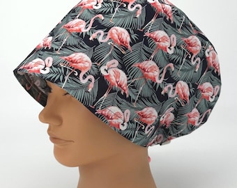 Cute Scrub Cap Women's Black Euro Medical Surgical Hat With Flamingos For Nurse Scrub CRNA Surgeon RRT Veterinary Dental, Sammie