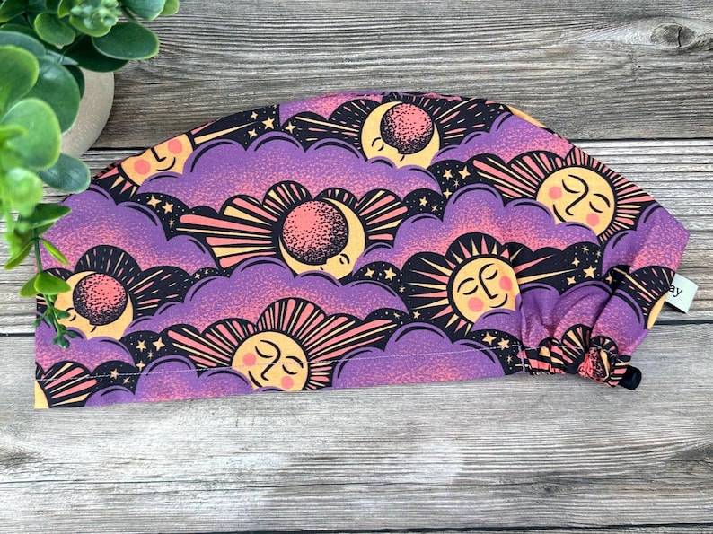 Cute Celestial Scrub Cap Womens Euro Surgical Hat With Sun And Moon For Nurse CRNA Scrub RNFA Surgeon, Esme image 8
