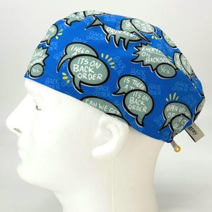 MENS Scrub Cap, Backorder, Blue Surgical Hat, Guys Scrub Cap, Funny Skull Cap Surgeon Cap