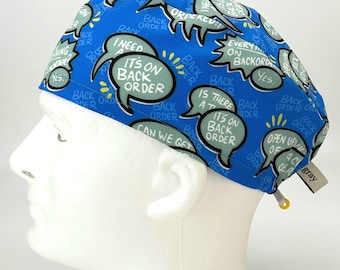 MENS Scrub Cap, Backorder, Blue Surgical Hat, Guys Scrub Cap, Funny Skull Cap Surgeon Cap