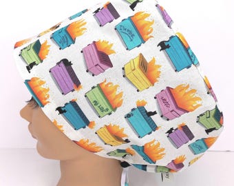 Funny Scrub Cap Womens Euro Surgical Hat With Chaos Black Cats, Fires