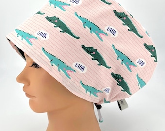 Funny Scrub Cap Women's Euro Surgical Hat With Alligators Crocodiles For Nurse Scrub CRNA Surgeon Veterinary Dental