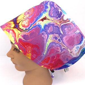 Cute Scrub Cap Women's Colorful Euro Medical Surgical Hat For Nurse Scrub CRNA Surgeon Veterinary Dental, Paint Pour
