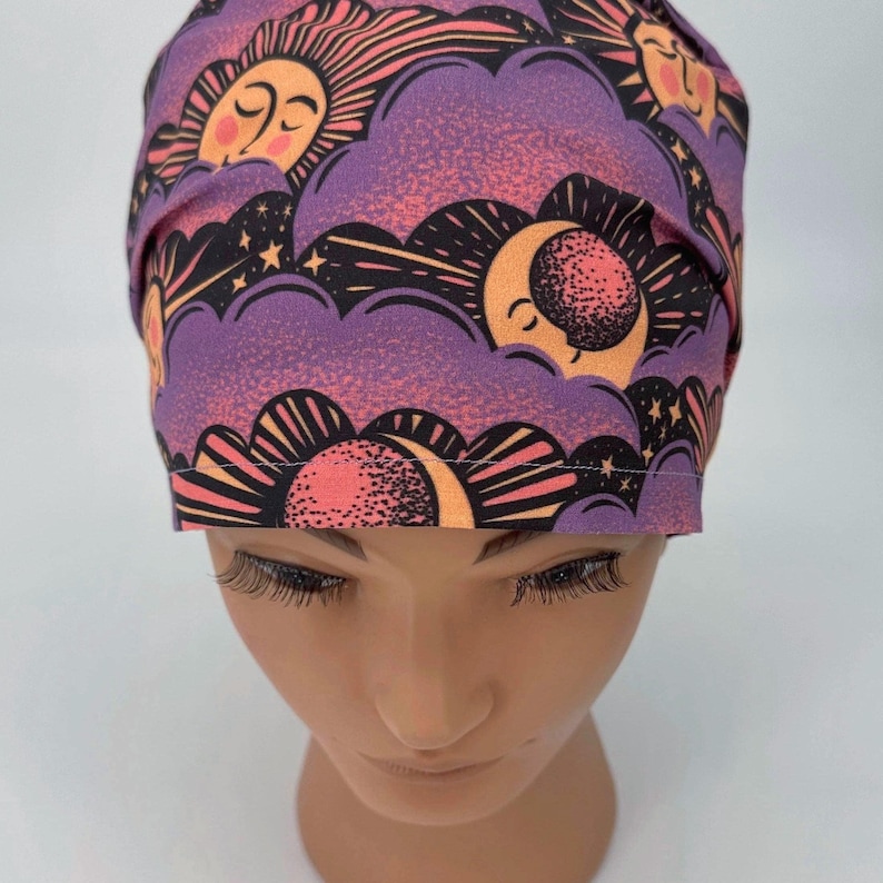 Cute Celestial Scrub Cap Womens Euro Surgical Hat With Sun And Moon For Nurse CRNA Scrub RNFA Surgeon, Esme image 2