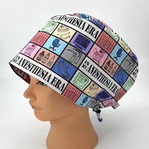 Fun Anesthesia Scrub Cap, Women&#39;s Euro Eras Surgical Hat, CRNA, Raquel