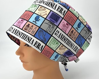 Fun Anesthesia Scrub Cap, Women's Euro Eras Surgical Hat, CRNA, Raquel