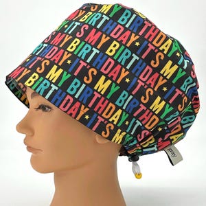Different size NOT available, Birthday Scrub Cap Womens Euro Surgical Hat Colorful Great Gift For Nurse CRNA CST Surgeon, Birthday