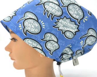 Different size NOT available, Backorder, Women's Euro Scrub Cap, Surgical Hat, Funny Scrub Cap, Cute Scrub Cap