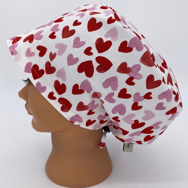 Amara, Women's White Valentines Hearts Euro Fit Scrub Cap, Operating Room Surgical Hat, Cute Euro Scrub Cap, Graycapco