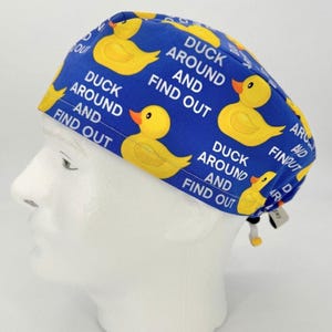 MENS Funny Duck Scrub Cap, Blue Surgical Hat