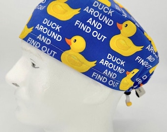 MENS Funny Duck Scrub Cap, Blue Surgical Hat
