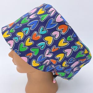 Cute Scrub Cap Women&#39;s Colorful Euro Medical Surgical Hat With Hearts For Nurse Scrub CRNA Surgeon Veterinary Dental, Mixed Hearts 2