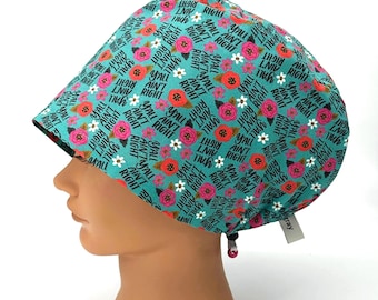 Funny Scrub Cap Women's Green Floral Euro Surgical Hat, Y’all Ain’t Right