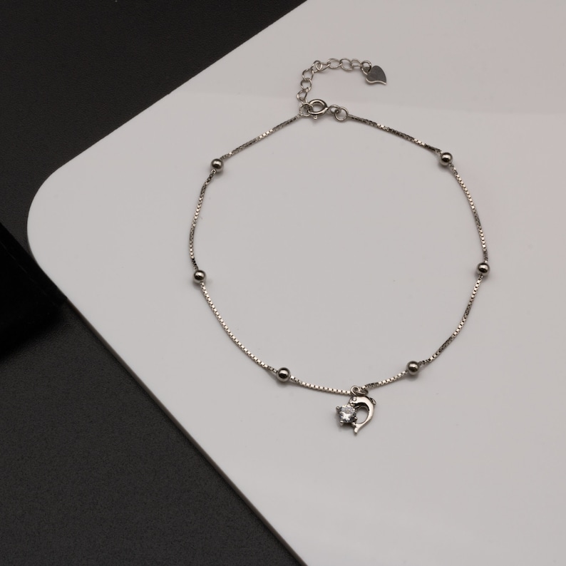 Gift For Girlfriend Dainty Anklet Valentine/'s Day Gift Half Heart pendant Ankle Bracelet Gift For Her Silver Charm Beaded Anklet