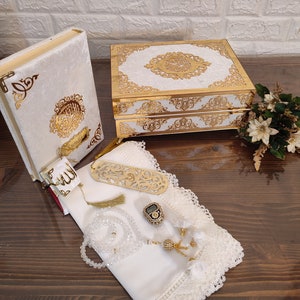 Personalized Velvet Quran with Luxry special box Islamic Wedding Gift Set  Quran Favors,Prayer Gift Set islamic decor