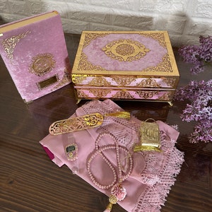 Personalized Velvet Quran with Luxry special box Islamic Wedding Gift Set  Quran Favors,Prayer Gift Set islamic decor