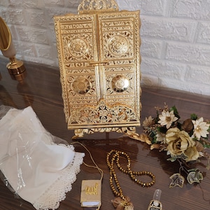 Luxry koranstandaard, Kaaba-deur ontworpen decoratieve korandoos, islamitische metalen korandoos, ramadancadeau, islamitische geschenken,