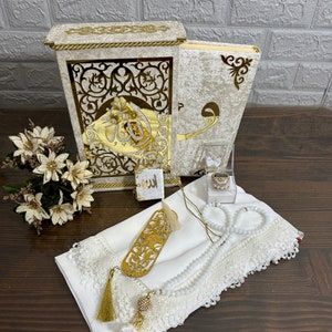 Personalized Velvet Quran with Luxry special box Islamic Wedding Gift Set  Quran Favors,Prayer Gift Set islamic decor