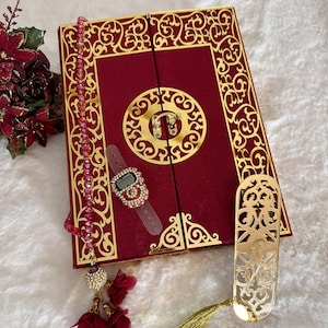 Personalized Velvet Quran with Luxry special box Islamic Wedding Gift Set Quran Favors,Prayer Gift Set islamic decor