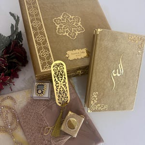 Personalized Velvet Quran with Luxry special box Islamic Wedding Gift Set Quran Favors,Prayer Gift Set islamic decor