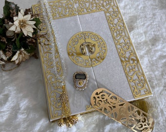 Personalized Velvet Quran Gift Set, Luxury Wooden Box, Islamic Wedding Favors