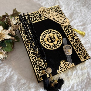 Personalized Velvet Quran with Luxry special box Islamic Wedding Gift Set Quran Favors,Prayer Gift Set islamic decor