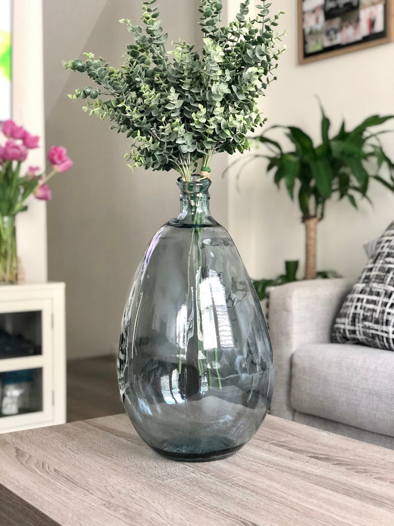 Large Glass Vase Floral Farm House Decor Recycled Glass Etsy