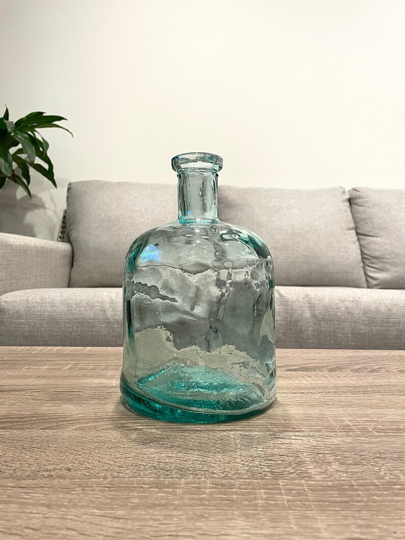 Farm House Glass Jug Glass Vase Blue Tint Home Decor Etsy