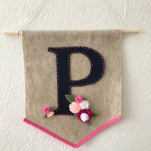 Custom Monogram Floral - Felt Banner