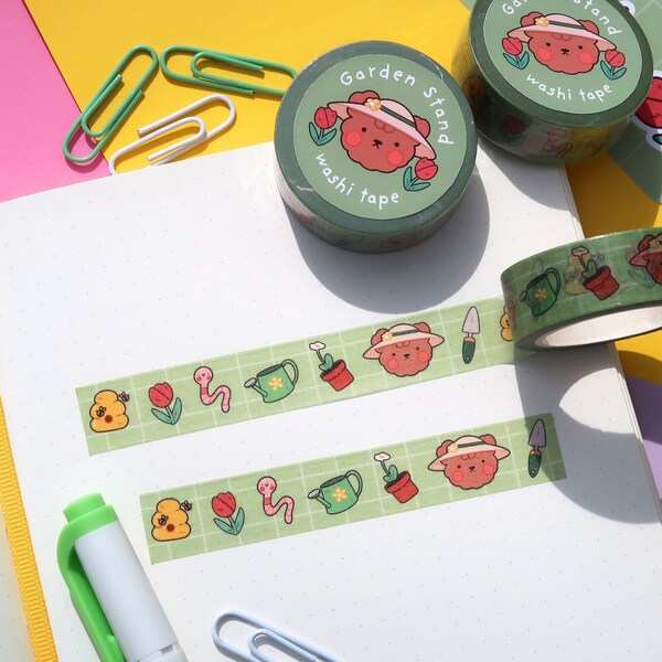 Garden Stand Washi Tape | Cute Gardening Flower Bear Springtime Paper Tape Decorative Tapes Kawaii Washi Tape Stationery