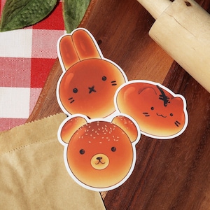 Bun Buddies Stickers | Cute Bread Animal Buns Kawaii Pastry Bakery Transparent Waterproof Vinyl Sticker Laptop Journal Planner Stationery
