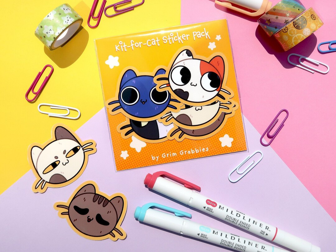 Kit-for-cat Sticker Pack | Cute Cat Emotion Heads Glossy Stickers 5pc ...