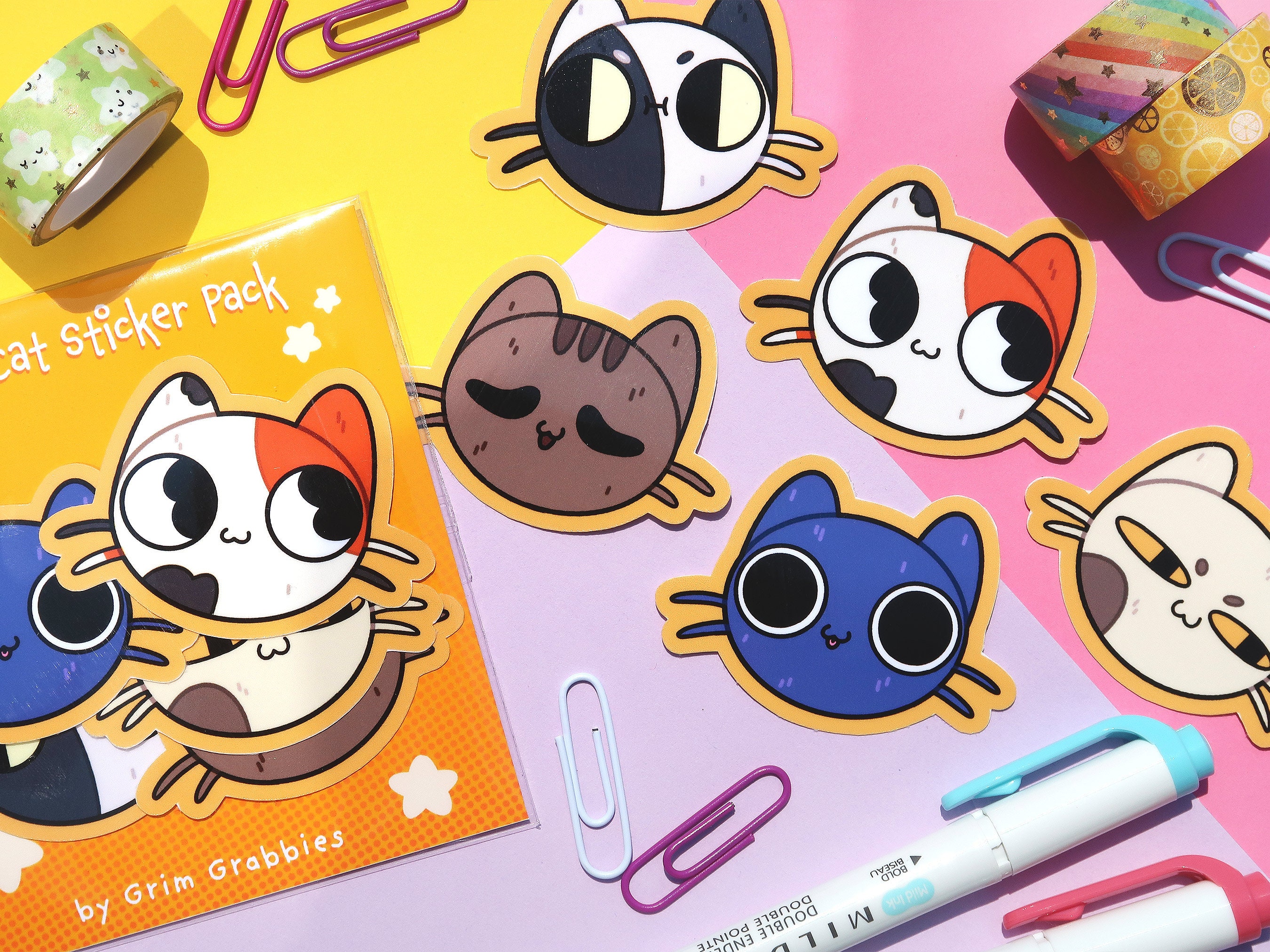 Kit-for-cat Sticker Pack | Cute Cat Emotion Heads Glossy Stickers 5pc ...