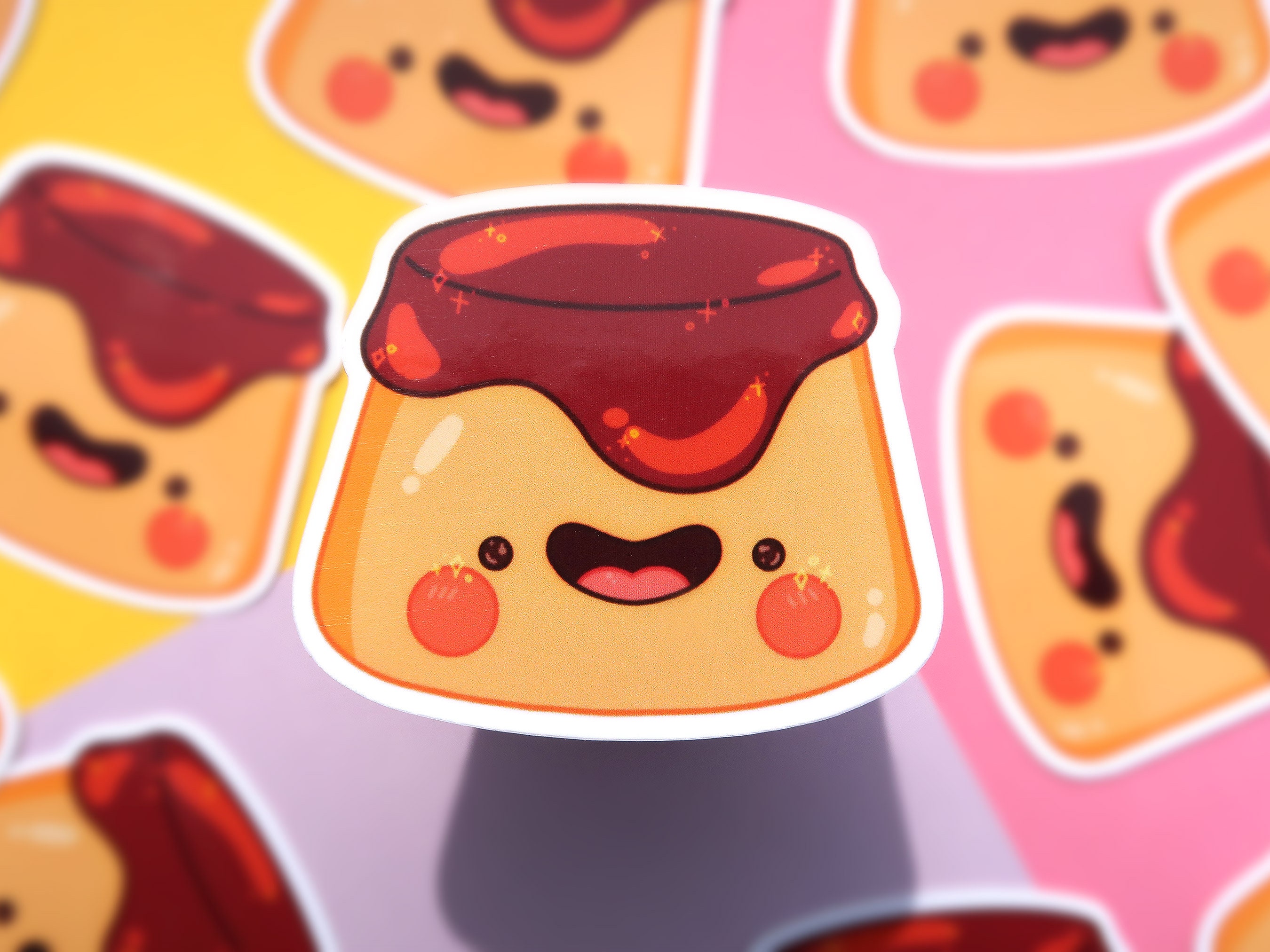 Flan Friend Cute Flan Custard Pudding Sticker Kawaii Dessert Glossy