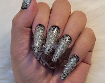 Black Confetti Set | Press On Nails | Reflective Gel Polish | New Years Nails | Black Accents