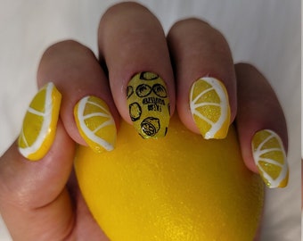 Fresh Squeezed Set | Press On Nails | Citrus Nail Art | Lemons and Limes