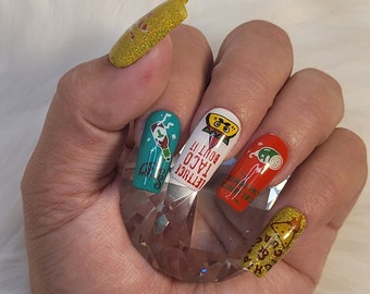 Taco Time Set | Press On Nails | Cinco de Mayo | Holographic Glitter | Punny Characters