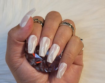 Milky Snowscape Set | Press On Nails | White Swirl Nail Art | Milky White | Opaque White