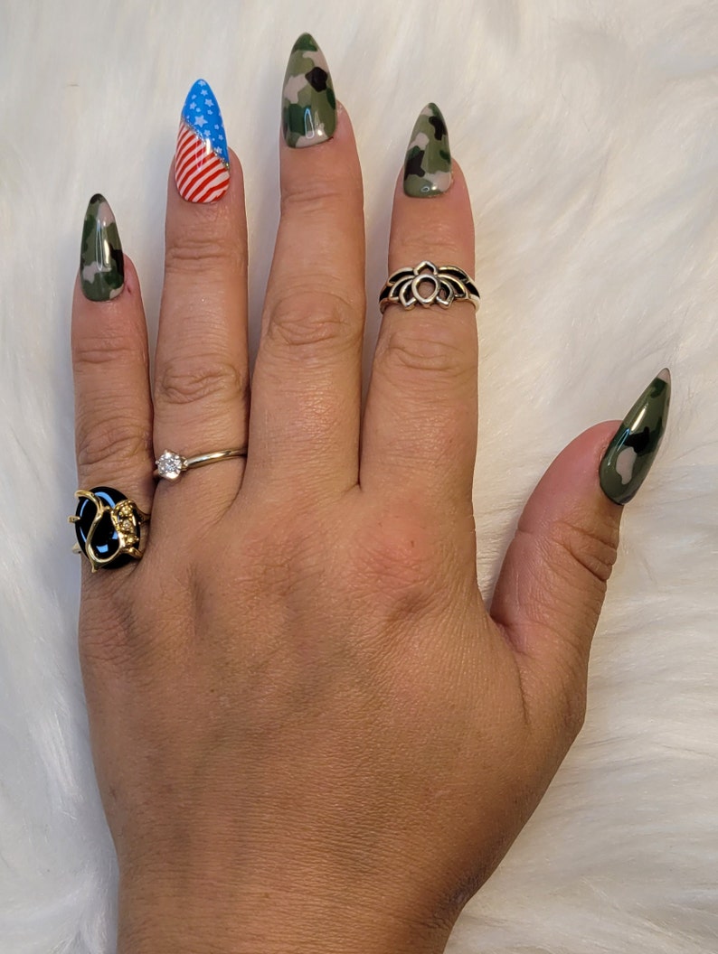 Thank You for Your Service Set 4th of July Memorial Day Press On Nails Camouflage Nails image 3