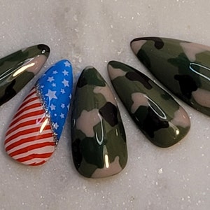 Thank You for Your Service Set 4th of July Memorial Day Press On Nails Camouflage Nails image 2