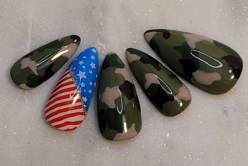 Thank You for Your Service Set 4th of July Memorial Day Press On Nails Camouflage Nails image 2