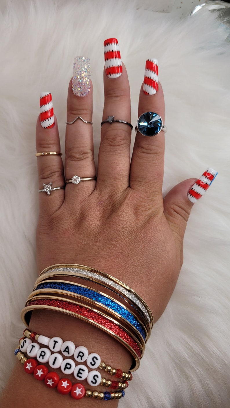 American Patchwork Set Press On Nails 4th of July Americana Nail Art American Flag Art image 3